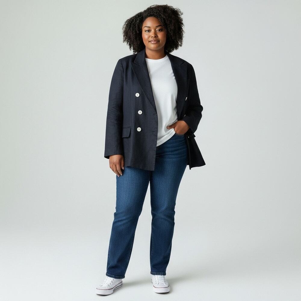 Lauren Ralph Lauren Double Breasted Black Linen Blazer Size 18W